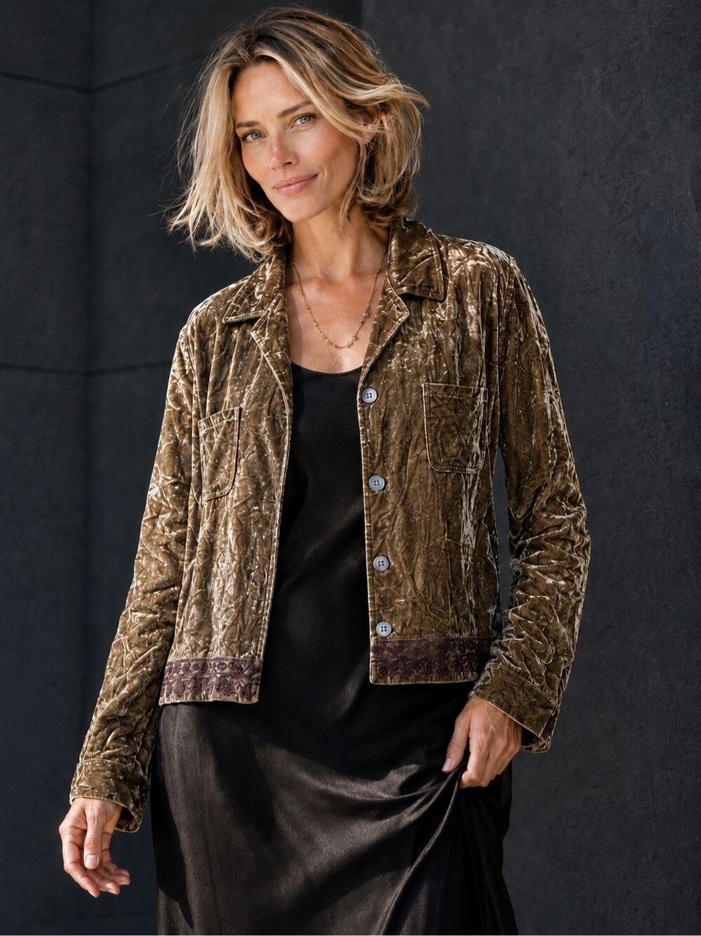 J Jill XL Shimmery Crushed Velvet Embroidered Jacket Boho Whimsigoth Lagenlook